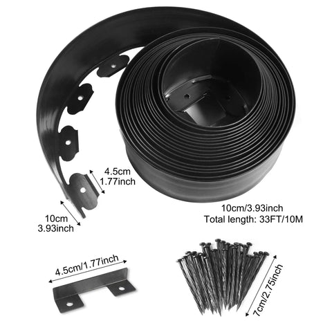 No Dig 4 Inch Landscape Edging Kit 33 Feet Long With 30 Spikes Flexible Garden Border featuring rolled edging and spikes