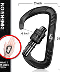 Heavy Duty Carabiner Clips 12kN 2697 Lbs Quick Lock Aluminum 7075 For Camping Hiking Hammock Pet Security Leashes Keychains, black carabiner dimensions.
