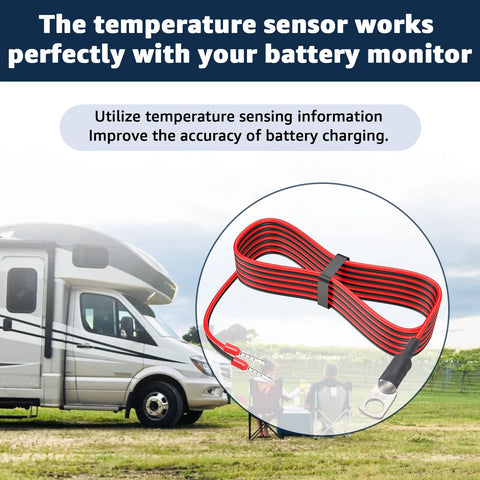 Temperature sensor replacement cable for Victron Energy battery monitor; red/black flat ribbon with dual connectors