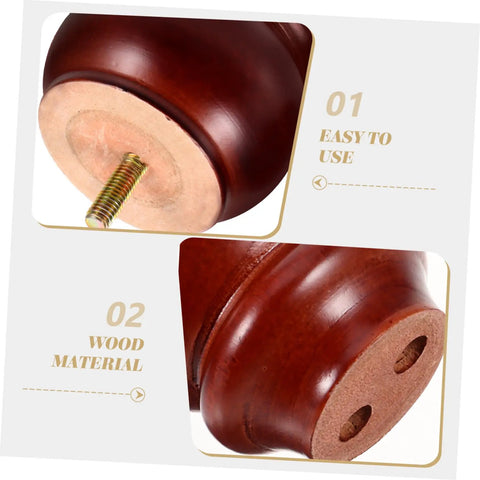 Close-up of Two Pack Sturdy Wood Furniture Legs For Sofa, Table, And More With Noise Reduction Design, Replacement Legs showing screws and wood texture.