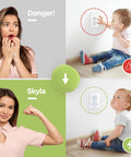 Image of a child near an uncovered plug and with 36 Pack Clear Outlet Covers Dielectric Plastic Plugs For Electrical Sockets Baby Proofing.