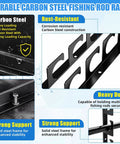 16 Pack Fishing Rod Holders For Wall And Ceiling Mounted Racks Horizontal Pole Storage System Holds Up To 40 Rods Keeps Gear Off The Floor And Neatly Organized Ideal For Garage Boats Docks And Outdoor Gear, showing carbon steel construction features.