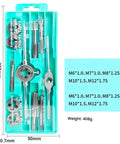 12 Piece Alloy Steel Tap And Die Set For Metric Threads External And Internal Thread Tools in blue plastic case.