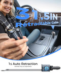 Person holding 6 In 1 Retractable Car Charger With Dual Type C Cables in car, 99W Ultra Compact USB C Car Adapter in use