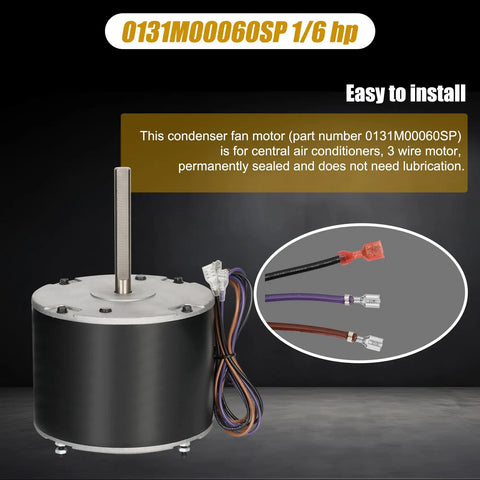 Condenser Fan Motor Replacement One Sixth Horsepower 208 to 230 V 1.5 Amp OEM Direct Fit for HVAC Systems 0131M00060SP