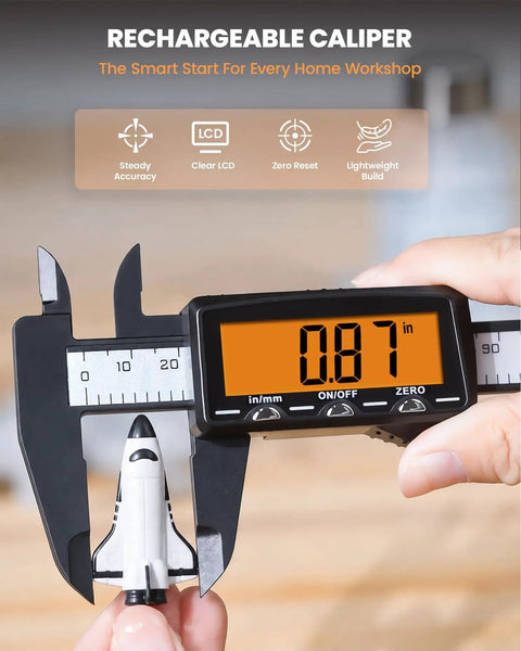 No Fuss Six Inch Digital Caliper With Quick Charge Rechargeable Battery And Bright Orange Panel Delivered For Epic Diy Projects Smooth Shop Work And Straight Up Home Fixes Always Ready