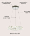Chrome 1 Light Integrated LED Pendant With Crystal Ring Dope Adjustable Height Modern Glam Dining Room Chandelier