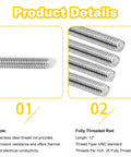 Four Pack 304 Stainless Steel Fully Threaded Rods One Quarter Inch Diameter Twenty Threads Per Inch Right Hand Threads 12 Inch Length For Heavy Duty, Corrosion Resistant Fastening In DIY Projects