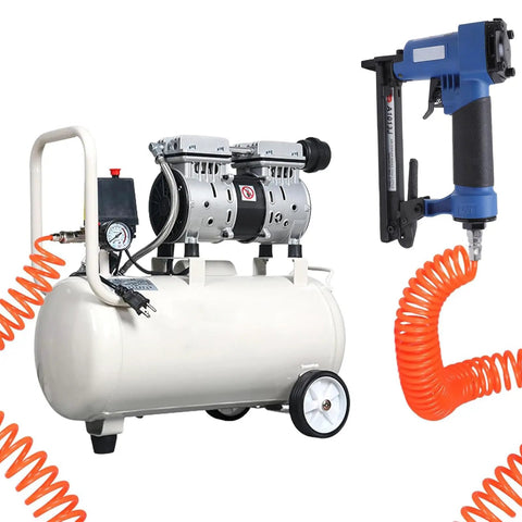 Pro Grade Pneumatic Brad Nailer Shoots 1/4 To 1/2 Inch Nails Smooth As Silk For Carpentry with air compressor and hose.