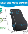 Comfortable Lumbar Support Pillow For Office Chair And Car With Mesh Cover And Double Adjustable Straps, size dimensions shown.