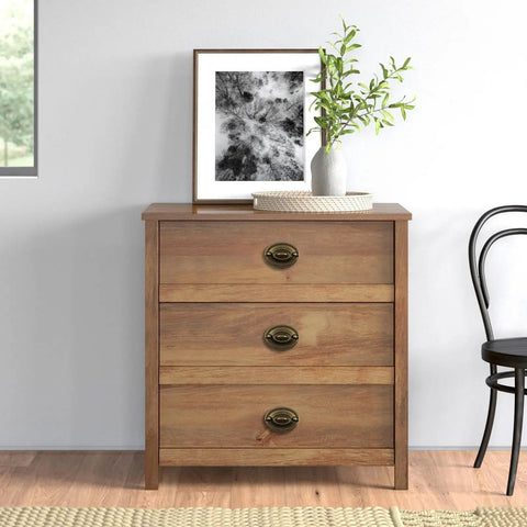 Wooden dresser with Eight Pcs Old School Antique Brass Bail Drawer Pulls Set for Furniture