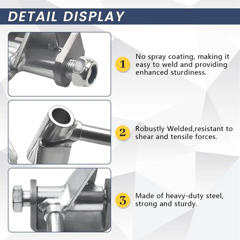 Detail display of Go Kart Steering Spindle Bracket Kit With Five Eighth Inch Axle Four And A Half Inch Kingpin Left And Right Mounts Beefy Heavy Duty Fit For Predator 212cc 196cc 6.5hp 13hp 15hp 420cc 301cc Go Kart Engines, showcasing welding quality and material strength.