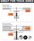Image comparing original screw size to Extra Long Screw for thick sinks, highlighting 2.75-inch shaft length of Straight Up Solid Extended Screw Mounts For Sink Drain Strainers Built To Last Rust Resistant Copper Hardware Quick Install Thick Granite Or Marble Kitchen Sink Replacement Hardware.