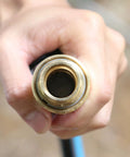 Close-up of Three Quarter Inch Full Flow Brass Garden Hose Quick Connect Fittings Set No Fuss With Lead Free Full Port Design