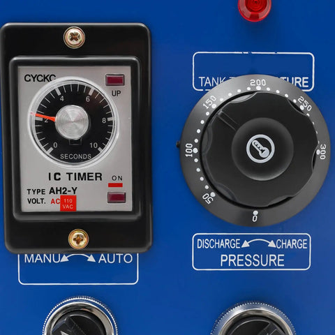 Close-up view of control panel with IC timer and pressure gauge on Industrial Pro Grade 800W Heavy Duty Hot Melt Glue Dispenser.