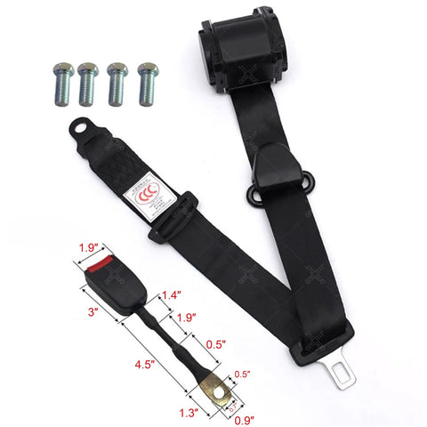 Image showing 2 Pack Universal 3 Point Retractable Seat Belt Harness Kit For Go Karts Golf Carts UTVs ATVs Cars Trucks SUVs Adjustable Safety Lap Belt Replacement Heavy Duty Webbing Black with mounting hardware.