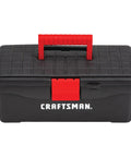 Lockable 13 Inch Tool Box With Front Metal Latch And Pad Lock Eye Ergonomic Comfort Grip Handle Internal Portable Tray For Hand Tools Red And Black Heavy Duty Go To Organizer For Home And Job Site
