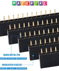 DIY Ready 190 Pcs 2.54mm Pin Header Kit with metal pins and insulated plastic material, showing stability and conductivity features.