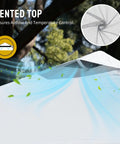 Vented top of 10x10 Pop Up Canopy Tent With Patented CenterLok One Push Setup for airflow, shows closeup with natural background.