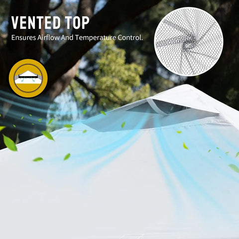 Vented top of 10x10 Pop Up Canopy Tent With Patented CenterLok One Push Setup for airflow, shows closeup with natural background.
