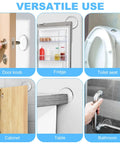 Clear Self Adhesive Door Stoppers For Walls, Heavy Duty Shock Absorbing Bumper Pads With Ultra Sticky Backing used on door knobs, fridge, toilet seat, cabinets, tables, and bathroom surfaces.