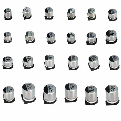 400 Piece Aluminum Electrolytic Capacitors Assortment Kit With 24 Values For SMD And Through Hole Circuits, Low Frequency Bypass Cap Set