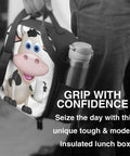 Ultimate Kickass Insulated Lunch Bag For Guys And Gals Featuring Hella Tough Leak Proof Peva Lining Heavy Duty Cooler Tote With Adjustable Shoulder Strap For Grabbing Daily Meals On The Move held by a person with a water bottle.