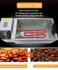 Heavy Duty Electric Nut And Coffee Bean Roaster With Thumb Turn Temp Dials Auto Shutoff Nonstick Drum Pan, showing infrared heating tube.