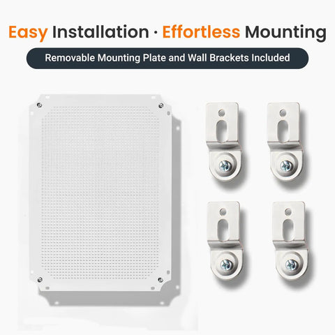 Mounting plate and wall brackets for Waterproof IP67 Outdoor Junction Box With Inner Door And Mounting Plate, Built For The Elements.