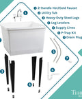 Heavy Duty Plastic Laundry Tub Featuring A Spacious 21 Gallon Basin With Sturdy Adjustable Freestanding Frame And Sleek Two Handle Faucet For Quick Household Cleanups No Sweat, with faucet and accessories.