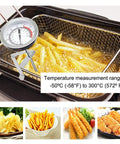 15 Inch Turkey Fryer Thermometer With Pot Clip 2 Pack 2 Inch Dial Candy Thermometer Stainless Steel Clip Deep Fry Oil Thermometer in use with fries in frying basket