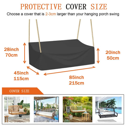 Waterproof Hanging Porch Swing Cover For Outdoor Patio Garden Swing Chair 420D Oxford Fabric All Weather Protection Fits 85 In To 215 Cm Black