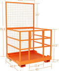 Badass Rated Forklift Safety Cage And Heavy Duty Man Basket For Front End Loaders, 44.8" high, 45" x 22.4" base, orange steel construction.