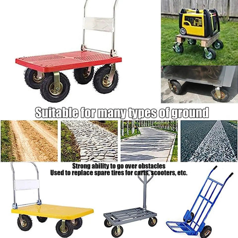 Heavy Duty Pneumatic Casters With Shock Absorbing Air Filled Tires For Wheelbarrow Replacement on carts and dollies over rough terrain.
