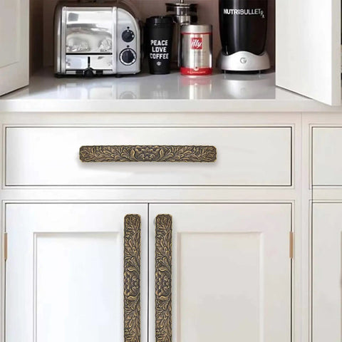 Six Pack 3 Inch Antique Brass Zinc Alloy Cabinet Drawer Pulls For Sideboard Jewelry Box Kitchen And Bathroom Furniture Cabinet Hardware Handles With Vintage Bronze Finish And 3 Inch Screw Hole Center For Easy Upgrades on white kitchen cabinets