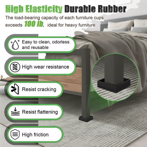 Heavy Duty Non Slip Furniture Pads 2 By 2 Black Rubber Cups Set Of 4 No Adhesive Floor Protectors For Hardwood Floors Couch And Bed Anti Slide Noise Reduction And Floor Protection installed under bed leg