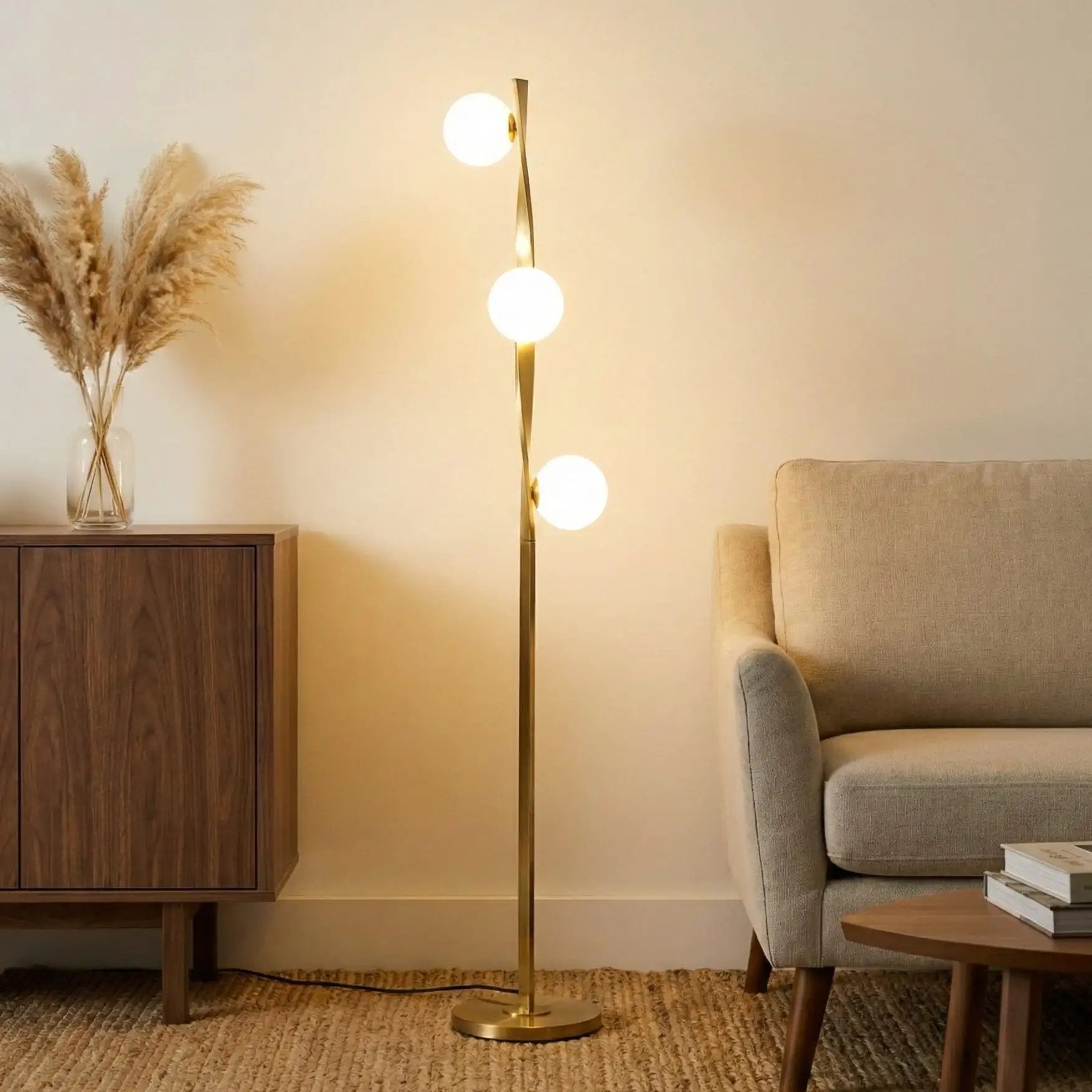 Nola Mid Century 3 Globe Floor Lamp in Gold Finish ✓