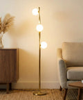 Nola Mid Century Modern 3 Globe Floor Lamp For Living Room And Office, Bright LED Twisting Standing Light In Gold Finish