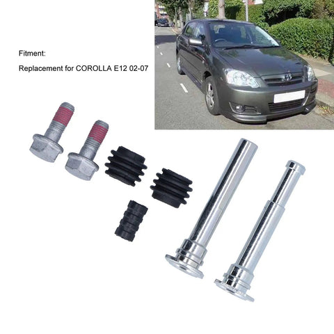 Premium Rear Brake Caliper Slider Pin Kit Fits Toyota E12 2002-2007 Direct Fit Replacement For Smooth Stopping And Reliable Car Performance Plus Easy Installation, chrome pins and rubber boots