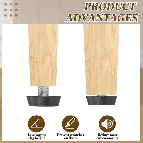 Close-up of 10 Pack Adjustable Furniture Levelers M8 X 25mm, showing steel core and protective glide feet for leveling.