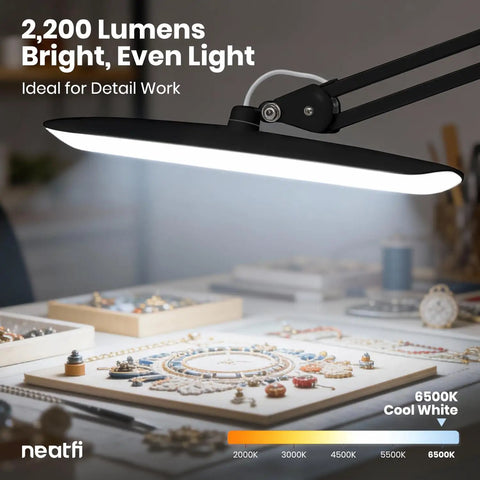 Mega Bright 2200 Lumens LED Desk Lamp With 24W Power Shadow Free Task Lighting illuminating a craft workspace.