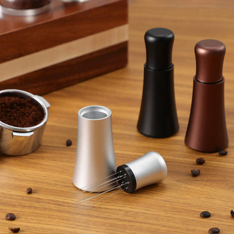 Espresso Distribution Tool With 10 Needle 0.35mm Precision Stirrer For Even Extraction Pro Barista Gear on wood surface