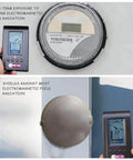 Fabric-Covered Smart Meter Shield Box With Adhesive Tape in use, showing reduced electromagnetic radiation levels.