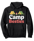 Black camping hoodie with "Camp Besties" text and tent graphic, Family Camping Hoodie Pullover For Campers And RV Lovers Cozy Outdoor Sweatshirt Gift