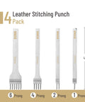 Leather Stitching Hole Punch Set, 4 Pack With 3mm And 1 2 4 6 Prongs, Stainless Steel Stitching Chisel Kit for DIY projects.