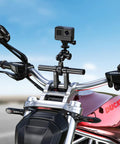 Long Bike Handlebar Extender 7.87 Inch Aluminum Alloy Extension With Dual Clamp Mount For Bicycle And Motorcycle, attached to motorcycle.