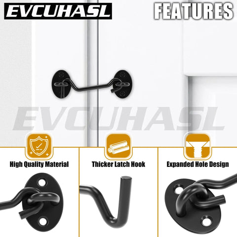 Rock Solid 3 Inch Matte Black Hook And Eye Latch for Swing Barn Doors, featuring a thick latch hook and expanded hole design.