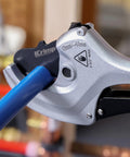 Heavy Duty One Hand Ratchet Pipe Cutter For PEX PVC And Plastic Hose Up To 2-1/2 Inch Aluminum Body With SK5 Blade in use