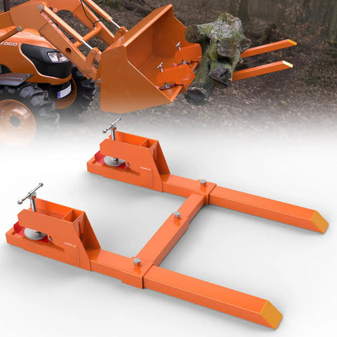 Beefed Up Clamp On Pallet Forks With Non Slip Pad And Tongue, 45 Inch Total Length, 2000 Lbs Capacity, Orange Quick Attach Fork Attachment