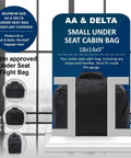Max Size Carry On Duffle Bag For Air Travel, Lightweight Personal Item, 18 By 14 By 9 Inches, 37L, displayed in sizer.